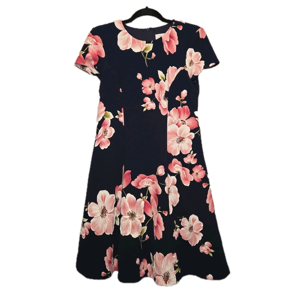 JH JESSICA HOWARD Blue Floral Print Fit & Flare Dress Women's 6 Lined Textured